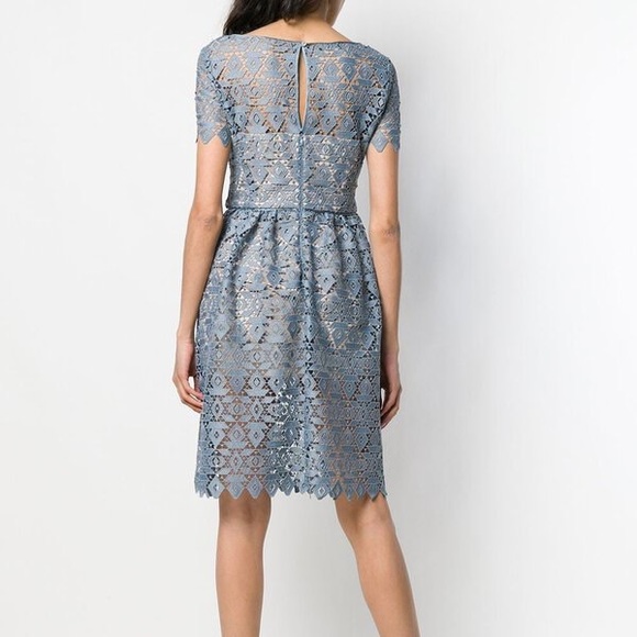 BNWT Emporio Armani Macrame Short-Sleeved Midi Blue Lace Dress - Picture 10 of 12